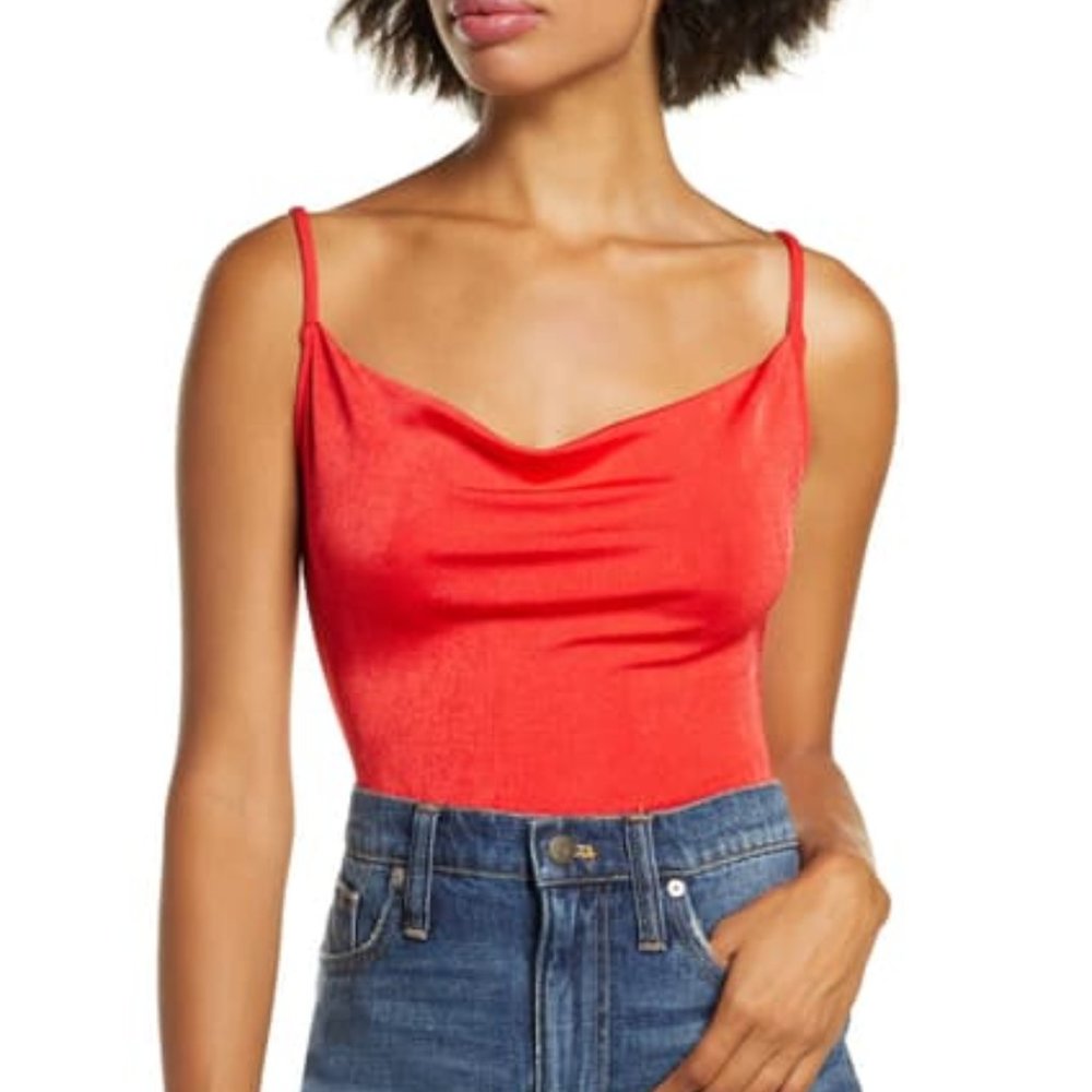 Free People cowl neck red thong Bodysuit